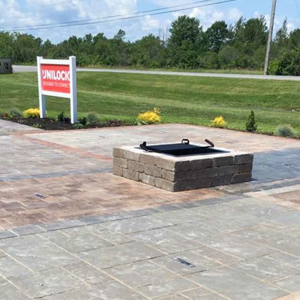 Unilock pavers fireplace display